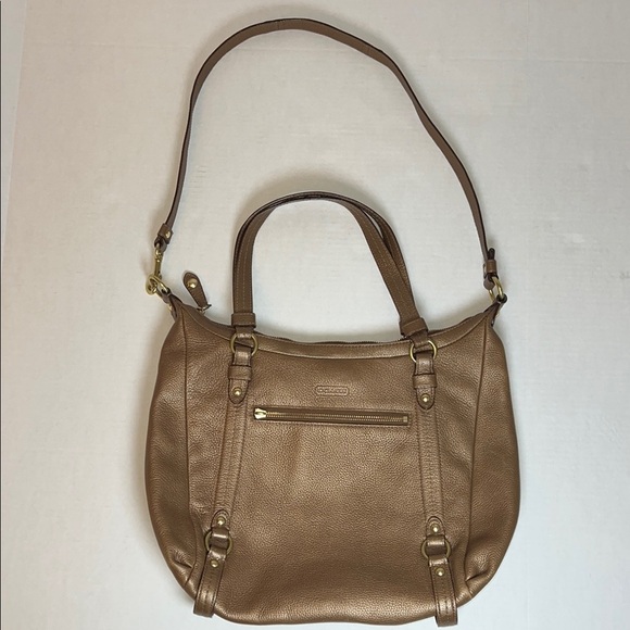 COACH F17566 METALLIC LEATHER ALEXANDRA PEBBLE LEATHER TOTE - Picture 1 of 17